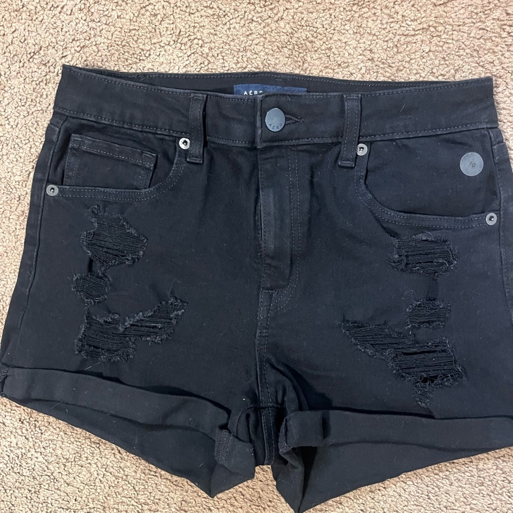 Aeropostale Black Distressed Jean Shorts